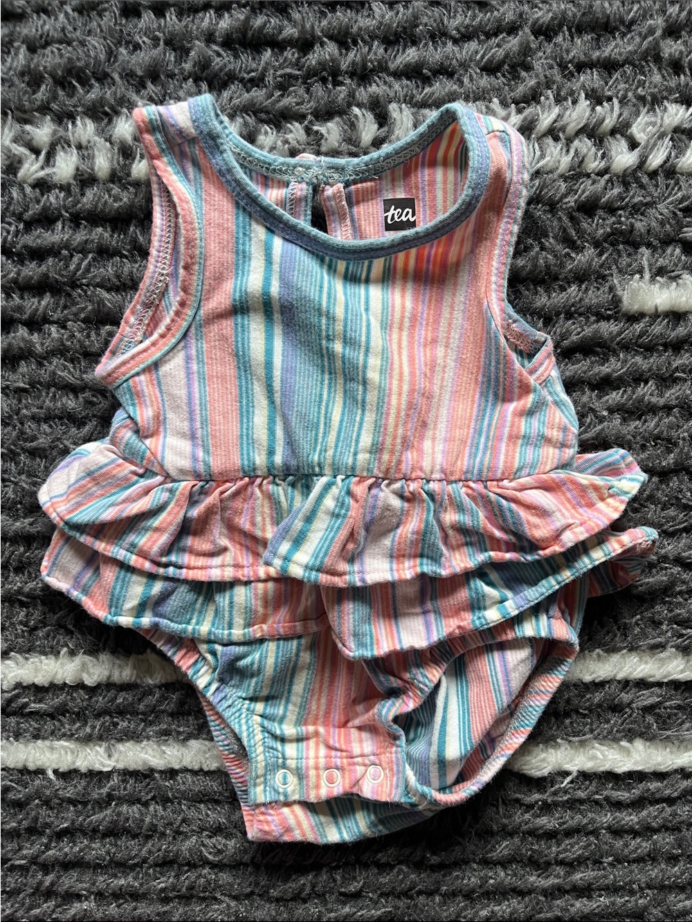 Tea Collection Striped Ruffle One-Piece in Pink, Blue, Mint
